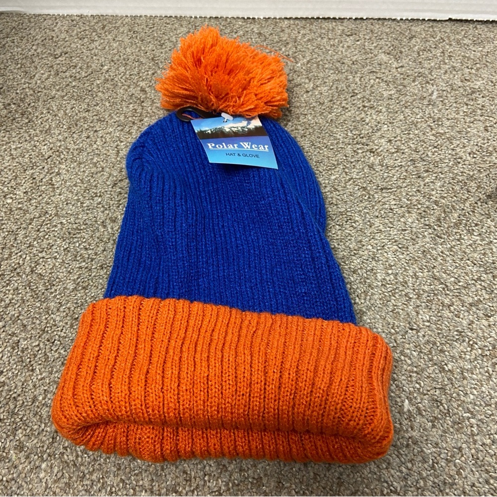 Polar Wear, Blue and Orange Beanie with Pom Pom.‎ NWT